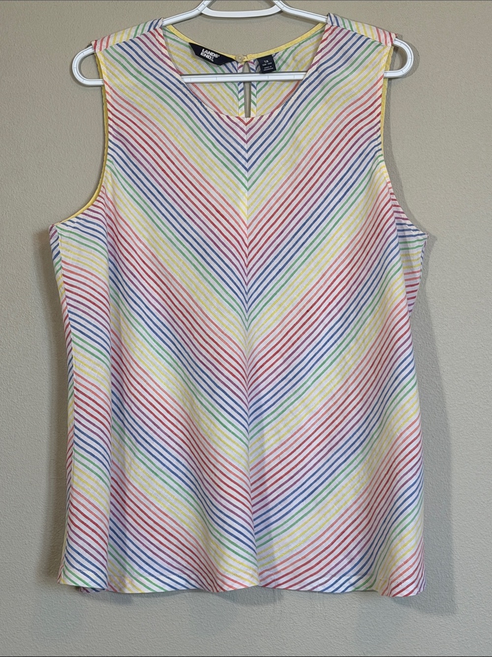 Talbots Sleeveless Linen Chevron Stripe Tank in Pastel Multi, size 1X (16-18)